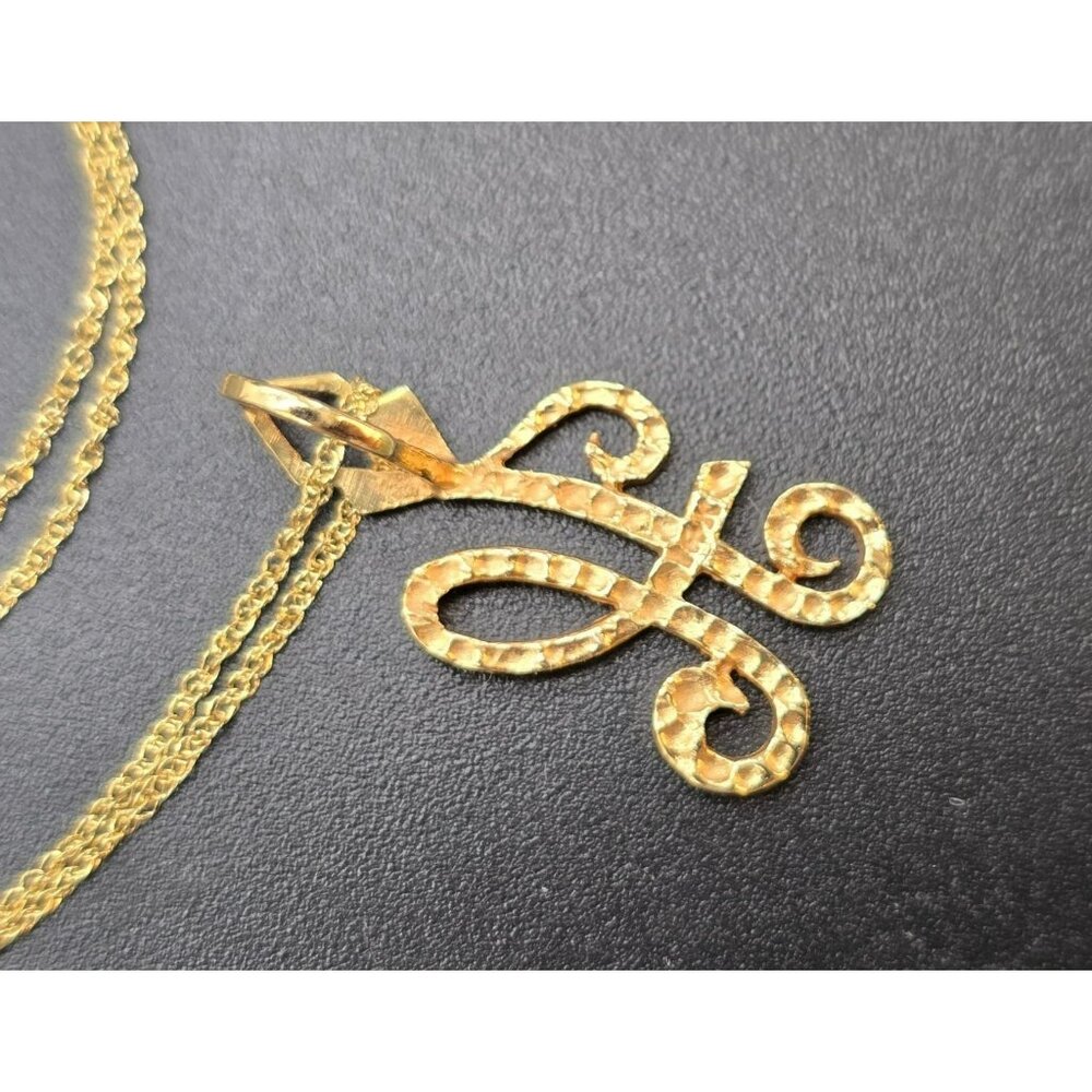 14K Gold H Pendant Hammered on 18" Delicate Rope Chain HS305